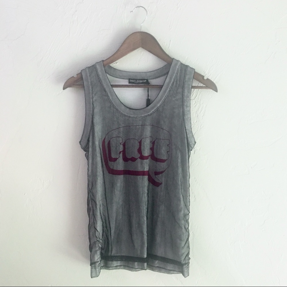 Dolce & Gabbana NWOT Mesh Overlay Graphic Design Print Word Bubble Muscle Tank